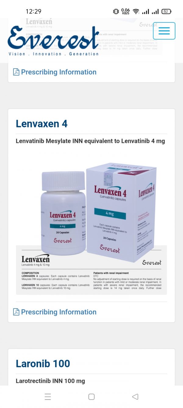 Lenvaxen 4 mg Lenvatinib INN 10 mg & 4 mg. - Image 3